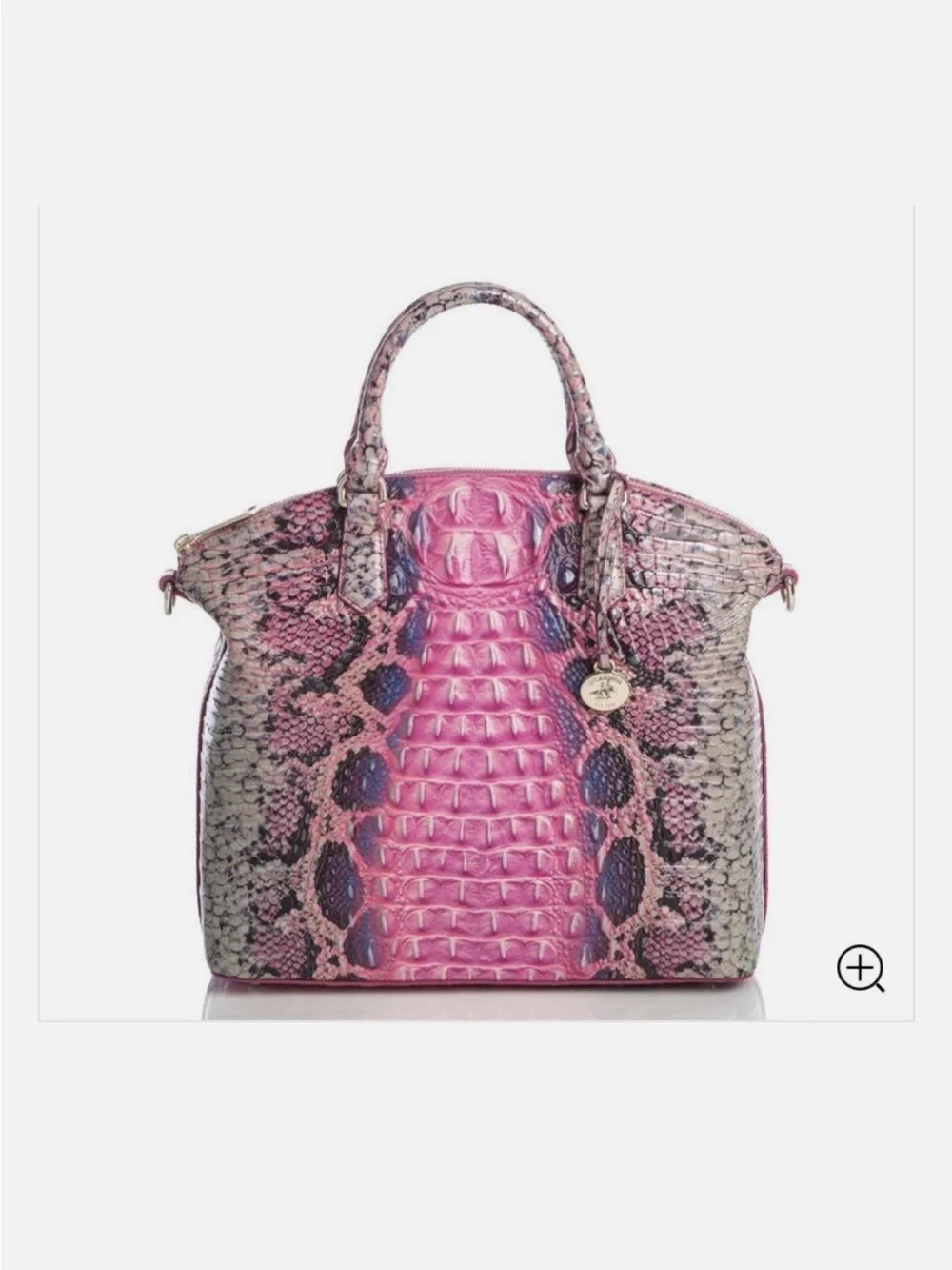 Brahmin Pink Cobra-Print Satchel with Neutral Accents - Picture 1 of 5